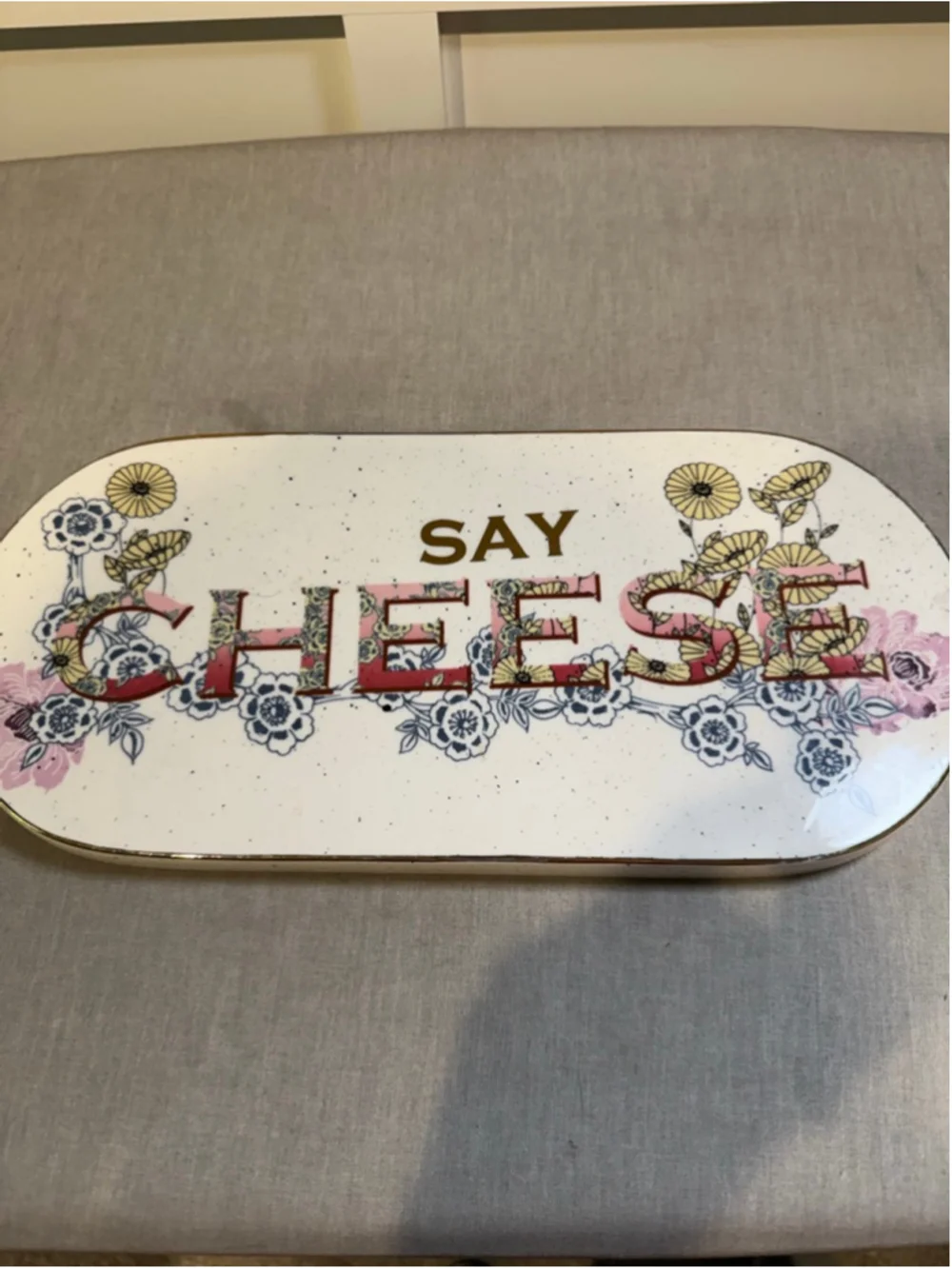 Anthropologie Say Cheese Floral Serveware Platter One Size White Pink
